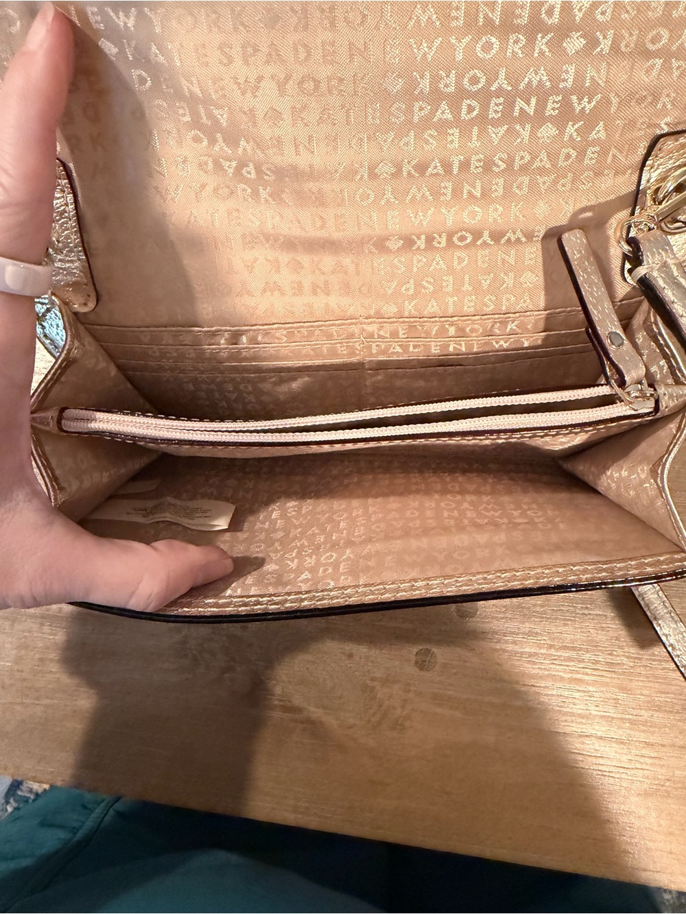 kate spade Metallic Gold Pebbled Leather Crossbody Wallet - Picture 4 of 7
